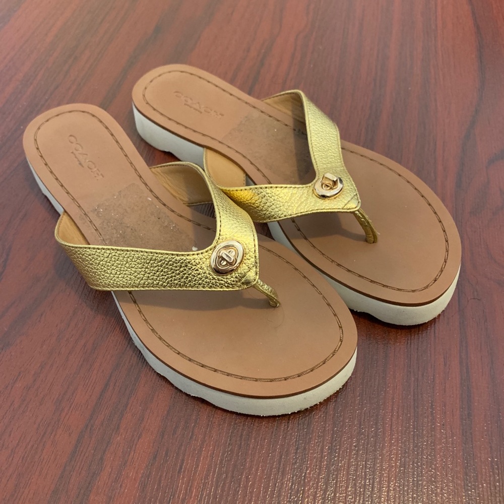 Coach Gold Flip Flops